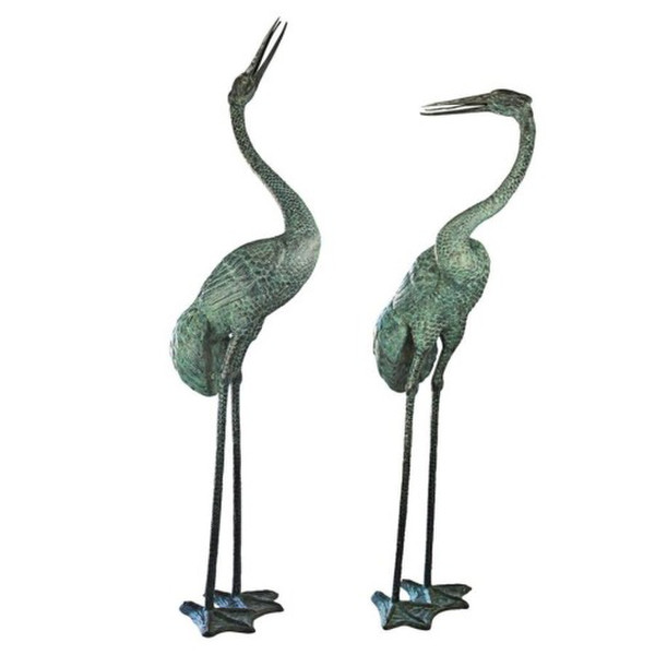 Colossal Cranes Bronze Water Feature Sculptures Set Pair Statues